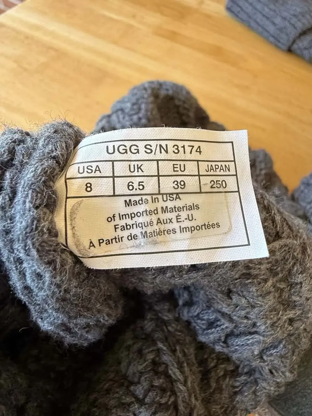 UGG S/N 3174 Gray Cable Knit Over The Knee Boots Size 8